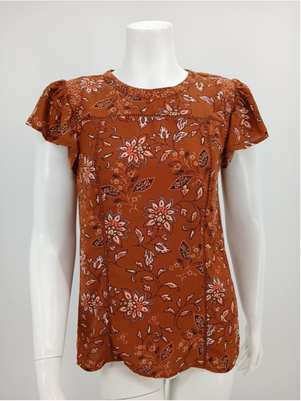 DR2 By Daniel Rainn Floral Blouse Size XS Flutter Cap Sleeve Boho